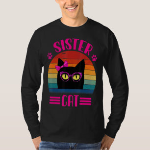 Vintage Retro Sister Cat  With Pink Leopard Glasse T-Shirt