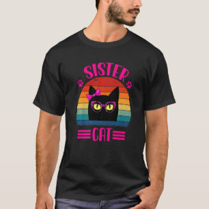Vintage Retro Sister Cat  With Pink Leopard Glasse T-Shirt
