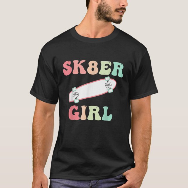 Vintage Retro Sk8er Girl Skateboarding Skating  T-Shirt (Front)