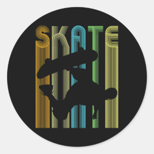 Vintage Retro Skater Silhouette Shirt Skate Boardi Classic Round Sticker