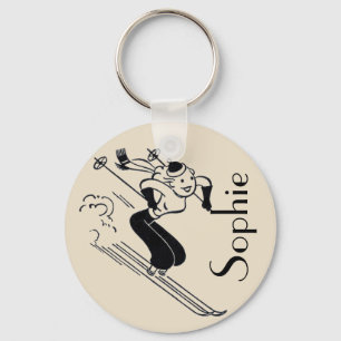 Vintage/Retro Ski Engraving Personnalised Keyring