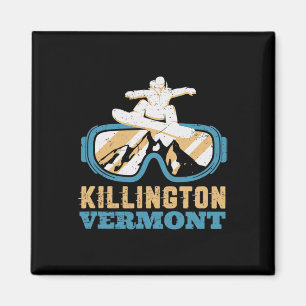 Vintage Retro Skiing And Snowboarding Vermont Snow Magnet