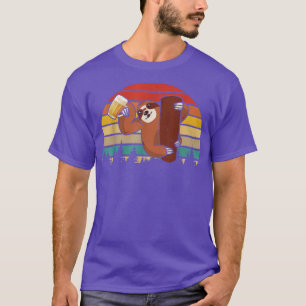 Vintage Retro Sloth Drinking Beer Funny Sloth Beer T-Shirt