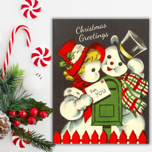 Vintage Retro Snow Couple Custom Christmas Holiday Card
