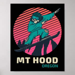 Vintage Retro Snowboarding Skeleton Mount Hood Ore Poster