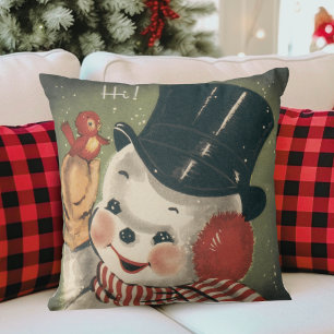 Vintage Retro Snowman Christmas Cushion