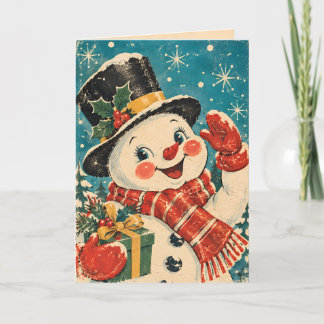 Vintage Retro Snowman Christmas Holiday Card