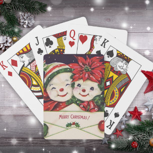 Vintage Retro Snowman Couple Christmas Playing Cards