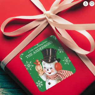 Vintage Retro Snowman Custom Christmas Holiday Square Sticker