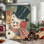 Vintage Retro Snowman Customizable Christmas Holiday Card<br><div class="desc">Send this cute vintage snowman Christmas card to all your friends this holiday season! This card features a jolly mid-century snowman in black top hat and red and white striped scarf with a cute little red bird perched on his mittened hand. Sentiment in card says "Best wishes for a Wonderful...</div>