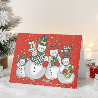 Vintage Retro Snowman Family Custom Christmas Holiday Card