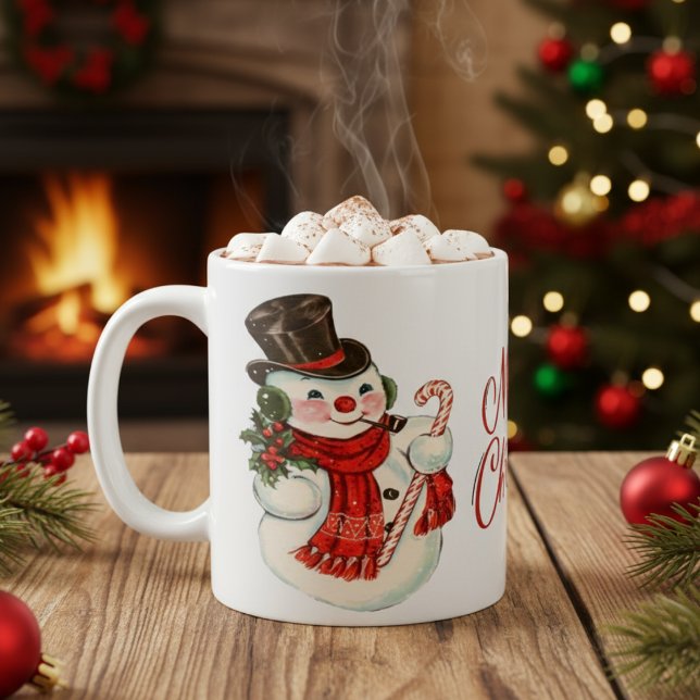 Vintage Retro Snowman Merry Christmas Coffee Mug (Vintage Retro Snowman Merry Christmas Coffee Mug)