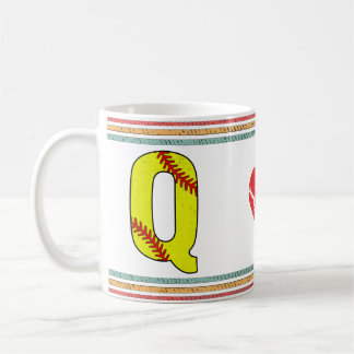 Vintage Retro Softball Letter Q Sports Coffee Mug