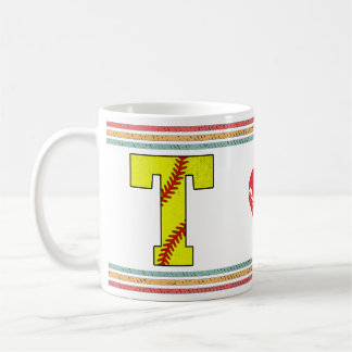 Vintage Retro Softball Letter T Artwork Coffee Mug