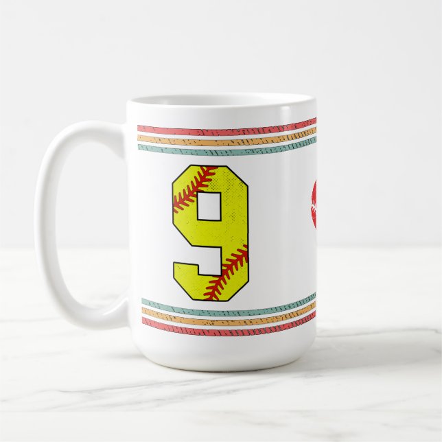 Vintage Retro Softball Number 9 Varsity Coffee Mug (Left)