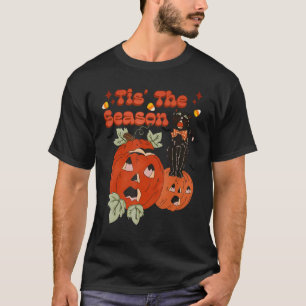 Vintage Retro Spooky Season Black Cat Halloween Co T-Shirt