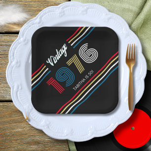 Vintage Retro Stripe 1976 50th birthday or Reunion Paper Plate