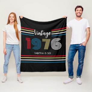 Vintage Retro Stripe 1976 Colourful 50th Birthday Fleece Blanket