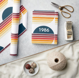 Vintage Retro Stripe 1986 Sun 40 Birthday Primary Wrapping Paper