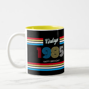 Vintage Retro Stripe Primary Colours 1985 Two-Tone Coffee Mug