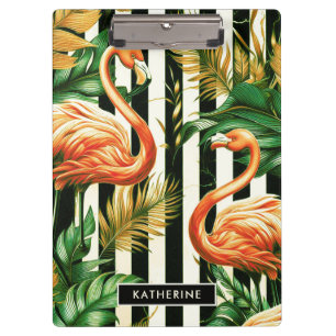 Vintage Retro Stripes Flamingo Clipboard