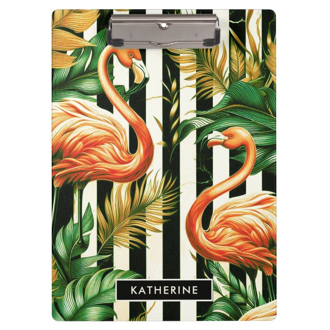 Vintage Retro Stripes Flamingo Clipboard (Front)