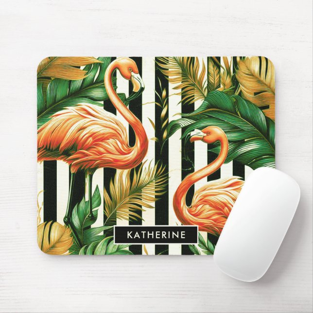 Vintage Retro Stripes Flamingo Mouse Pad (With Mouse)