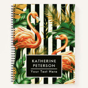 Vintage Retro Stripes Flamingo Notebook