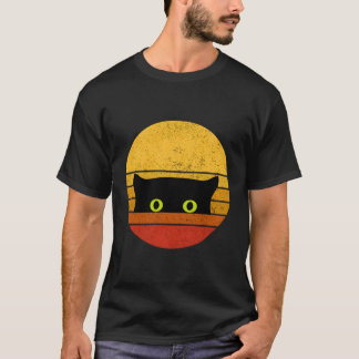Vintage Retro Style Black Cat Face Peeking Eyes Ha T-Shirt