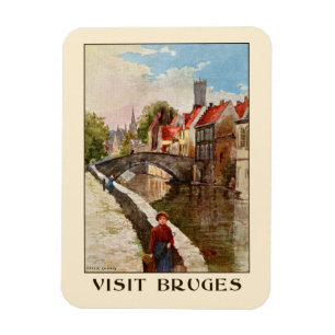Vintage retro style Bruges travel ad Magnet