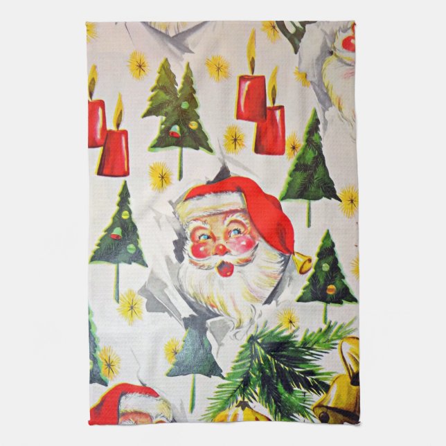 Vintage Retro Style Christmas Kitchen Towel Santa (Vertical)