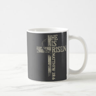 Vintage Retro Style Cross He Is Risen Jesus Christ Coffee Mug