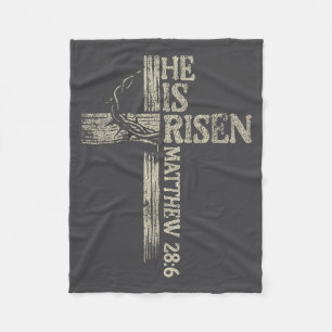 Vintage Retro Style Cross He Is Risen Jesus Christ Fleece Blanket