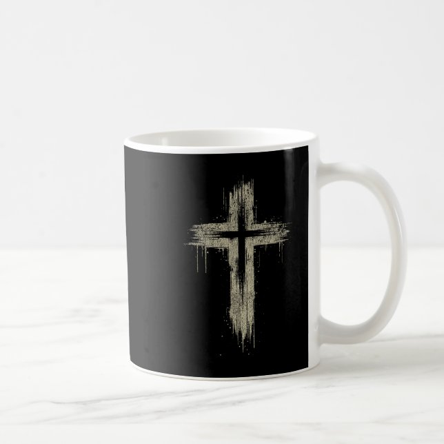 Vintage Retro Style Grunge Christian Cross  Coffee Mug (Right)