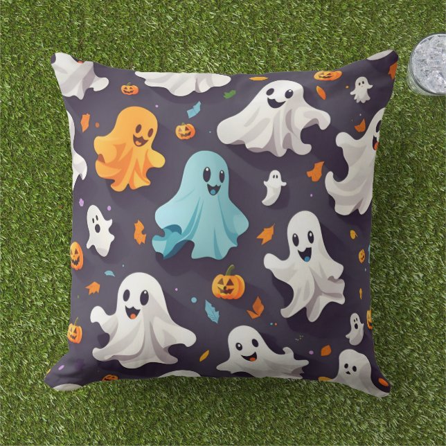 Vintage retro style Halloween Ghosts Cushion (Grass)