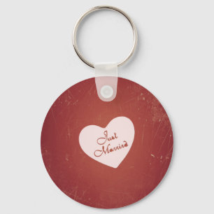 Vintage Retro Style Just Married On Antique Red Key Ring