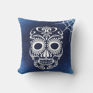 Vintage Retro Style Skull & Crossbones Cobweb Cushion