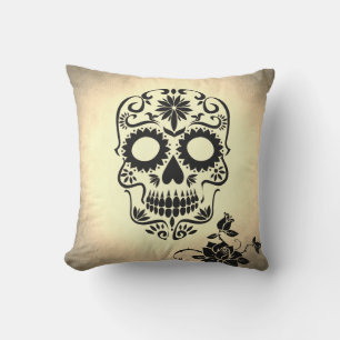 Vintage Retro Style Skull & Crossbones Cobweb Outdoor Cushion