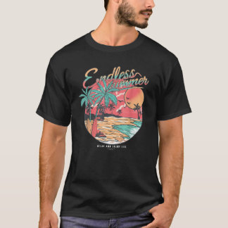Vintage Retro Style Sunset Palm Tree Wave Surf Boa T-Shirt