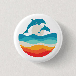 Vintage Retro Summer Time Beach Dolphin 3 Cm Round Badge
