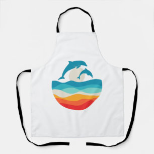 Vintage Retro Summer Time Beach Dolphin  Apron