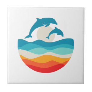 Vintage Retro Summer Time Beach Dolphin Ceramic Tile