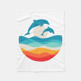 Vintage Retro Summer Time Beach Dolphin  Fleece Blanket
