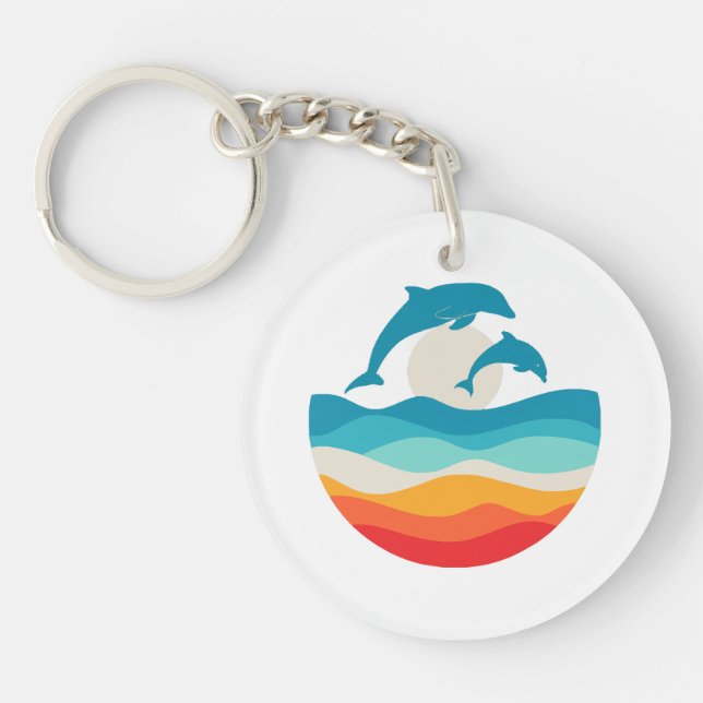 Vintage Retro Summer Time Beach Dolphin  Key Ring (Front)