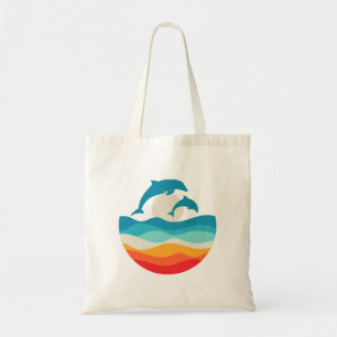Vintage Retro Summer Time Beach Dolphin Tote Bag