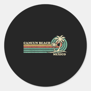 Vintage Retro Summer Vacation Mexico Cancun Beach  Classic Round Sticker