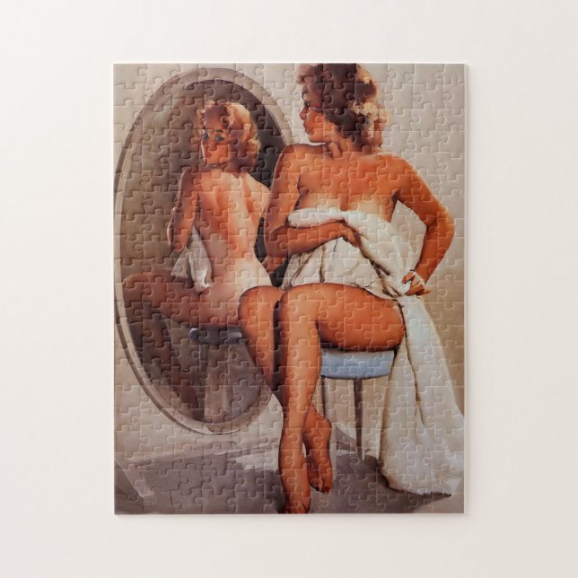 Vintage Retro Sun Tan Pinup girl Jigsaw Puzzle (Vertical)