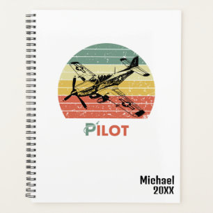 Vintage Retro Sunset & Aeroplane,Monogrammed Simpl Planner
