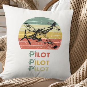 Vintage Retro Sunset, Aeroplane Pilot,Cool Aviatio Cushion