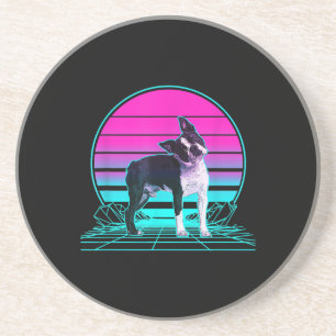 Vintage Retro Sunset Boston Terrier T-Shirt Coaster